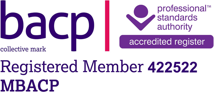 BACP collective mark. Registered Member 422522 MBACP. Professional Standards Authority accredited register.